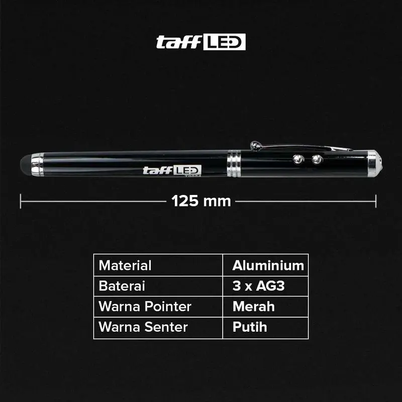 TaffLED Pulpen 4 in 1 Senter Laser Pointer Pen dan Stylus Tinta Hitam - T0054 X SERA 7