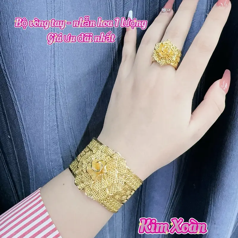 Bộ Vòng tay - Nhẫn hoa lưới to 1 lượng KXJ ưu đãi và dây chuyền Voi 0