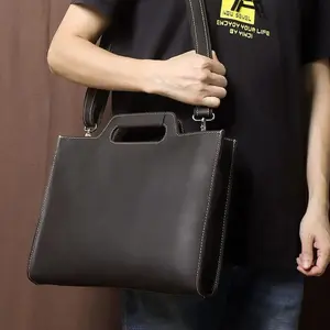 Tas Tangan Kantor Tas Selempang Bisnis Sederhana Kapasitas Besar Kulit Sapi Asli Garut