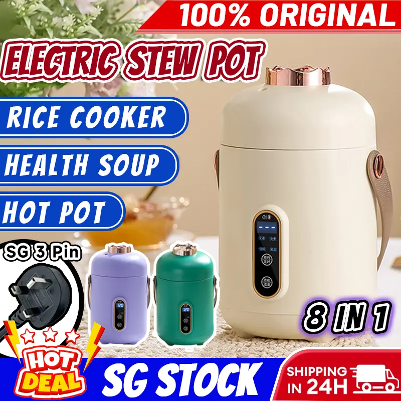 S G READY STOCK Electric Stew Pot Mini Rice Cooker Multi function Portable Pot Non-stick