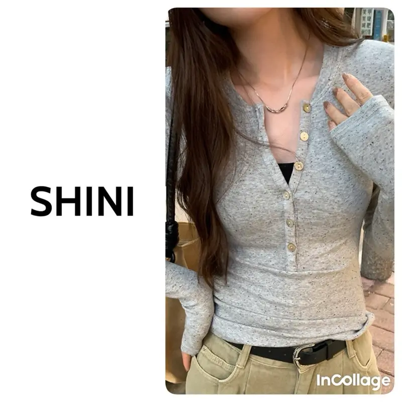 Áo thun nữ tay dài MUỐI TIÊU-MUỐI MÈ ,áo thun nữ co dãn ôm body phối màu SHINI  hoạ tiết chấm tiêu nhỏ không xuyên thấu