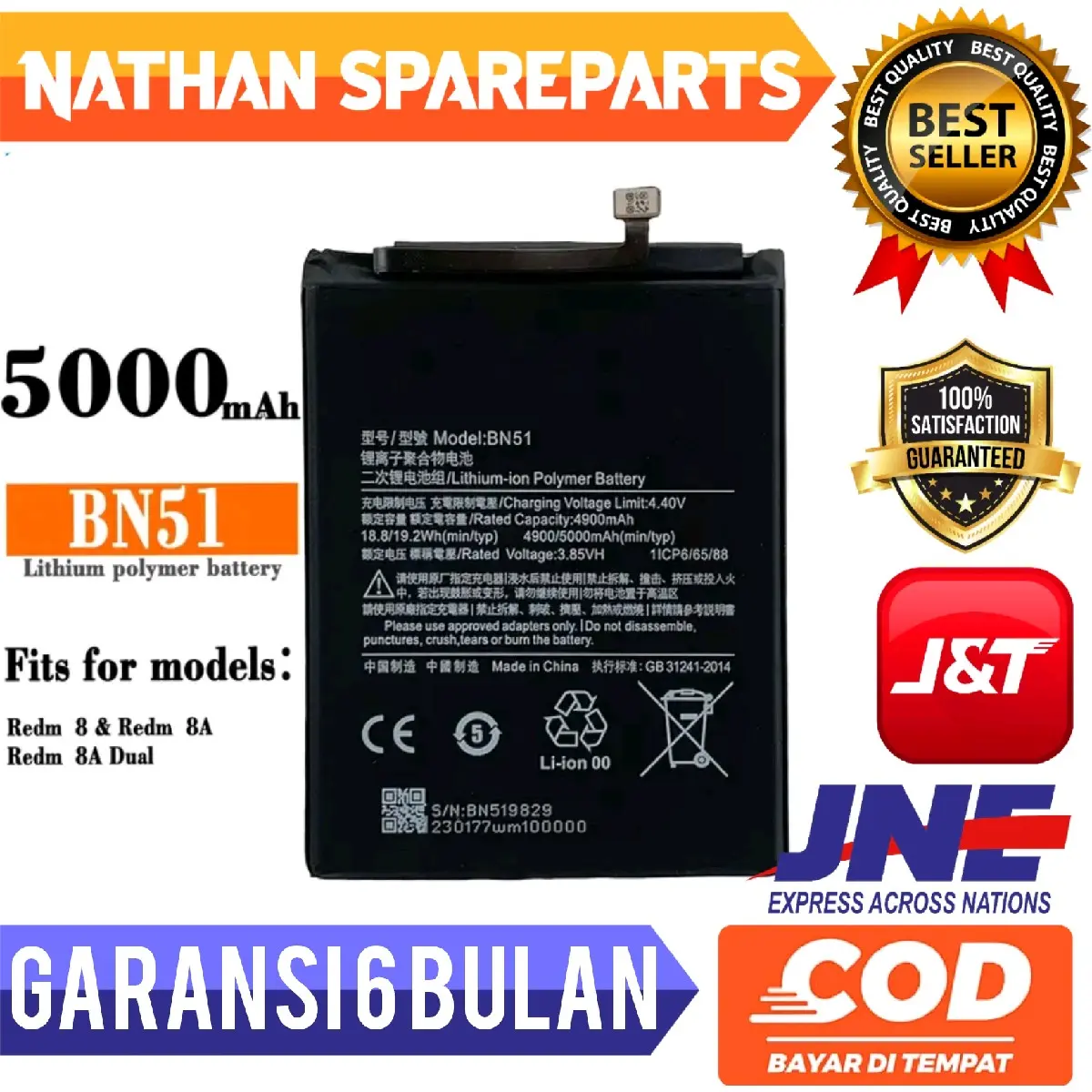 BATREI COMPATIBLE REDMI 8 / 8A / 8A PRO / BN51 BATTERY BATRE BATRAI BATREI ORIGINAL Baterai