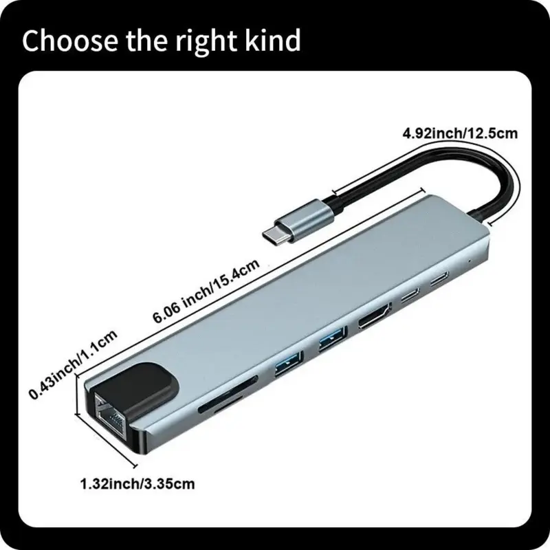 Hub USB C, Bộ Chuyển Đổi 8 Trong 1 Type C 3.1 Sang 4K HDMI, với đầu đọc thẻ RJ45, SD / TF, Sạc Nhanh PD, Tương thích với MacBook, Máy tính xách tay, Máy tính xách tay 5