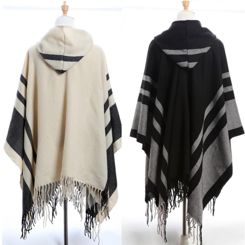 Fashion Winter Warm Fleece Shawl Hooded Imitation Cashmere Wraps Scarf Thicken Cloak Cardigan 4