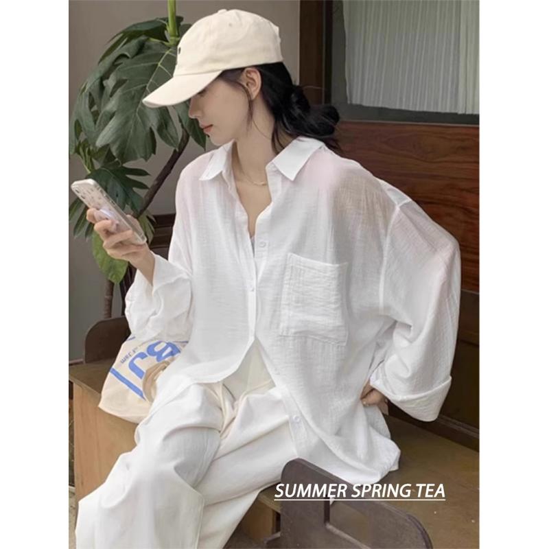Áo Sơ Mi Trắng Nữ Form Rộng Đi Biển Chống Nắng - Summer Spring Tea - Áo Sơ Mi Khoác Ngoài Vải Đũi Mát Mẻ  - Thấm Hút Mồ Hôi