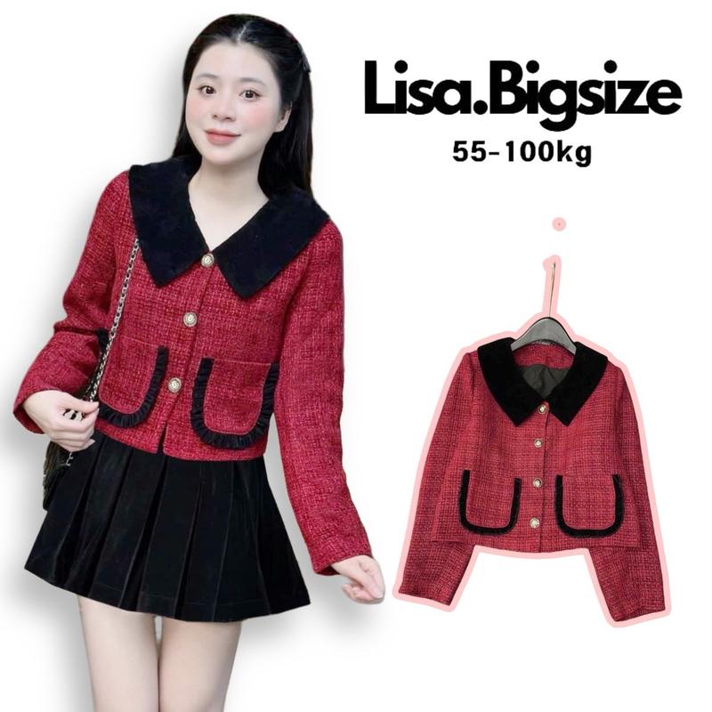 Áo khoác dạ tweed nhung đỏ đô đi chơi Noel đi dạo phố cho nữ 55-90kg Lisa.Bigsize