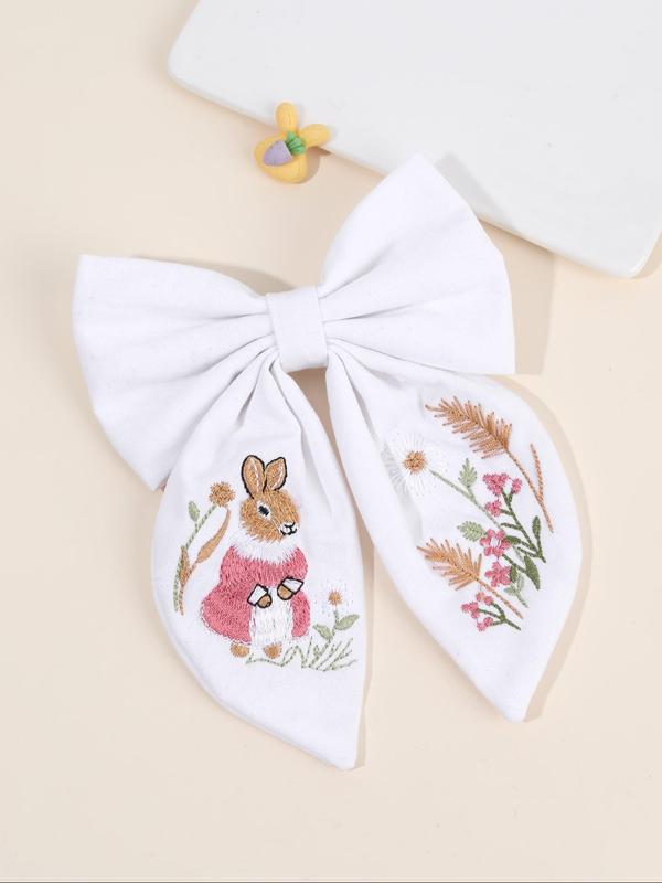 Cute Rabbit Embroidery Bowknot Decor Hair Clip, Easter Gift, Casual Simple Hair Accessories for Girls, Minimalist Headwear Suitable for Thick Hair 6