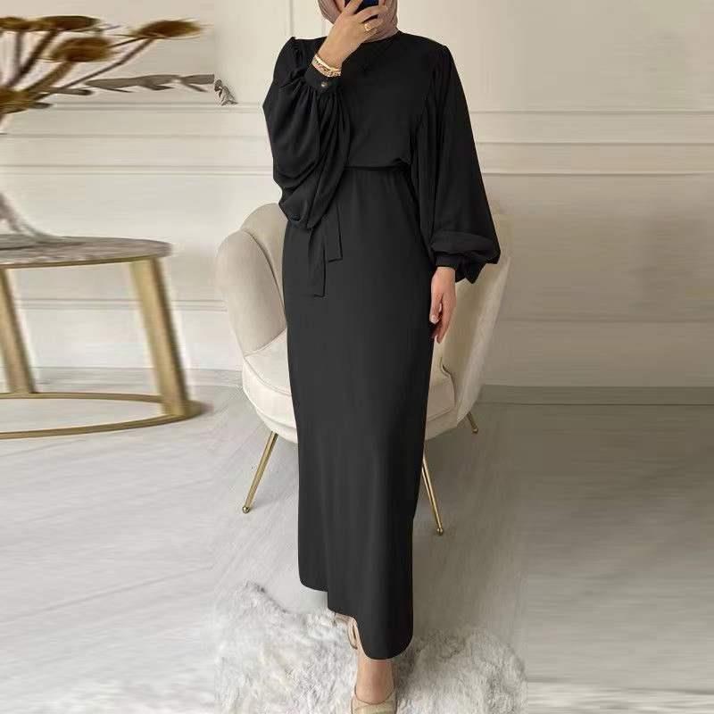 Product Introduction of 2024 Muslim fashion lantern sleeve long sleeve WOMEN'S clothing dress 2
