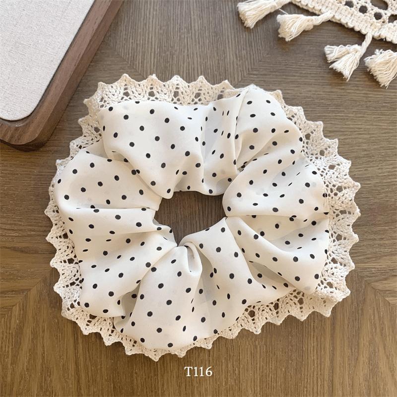 Buộc tóc Scrunchies dạng to chấm bi họa tiết ren in nổi phụ kiện thời trang cho nữ - Mely T116