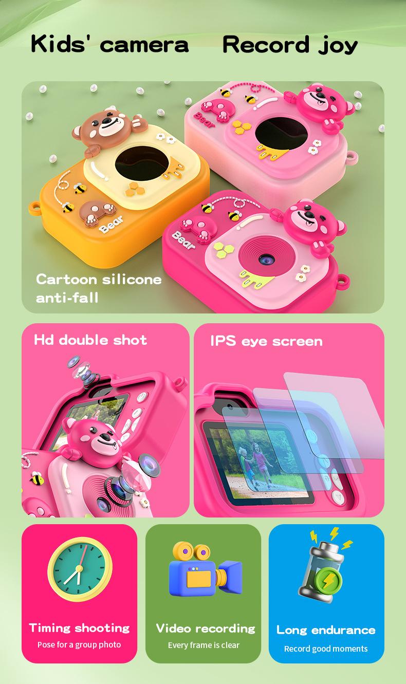 Product Introduction of New children's camera with front and rear dual camera cartoon camera toy, high pixel camera, anti fall gift 2