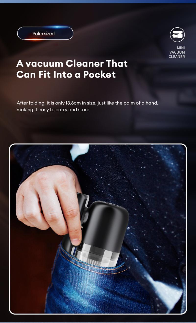 Product Introduction of Wireless Vacuum Cleaner Car Mini Inflatable Vacuum Cleaner Lighting Power Bank Portable and Compact Folding Powerful Handheld Air Pump 6