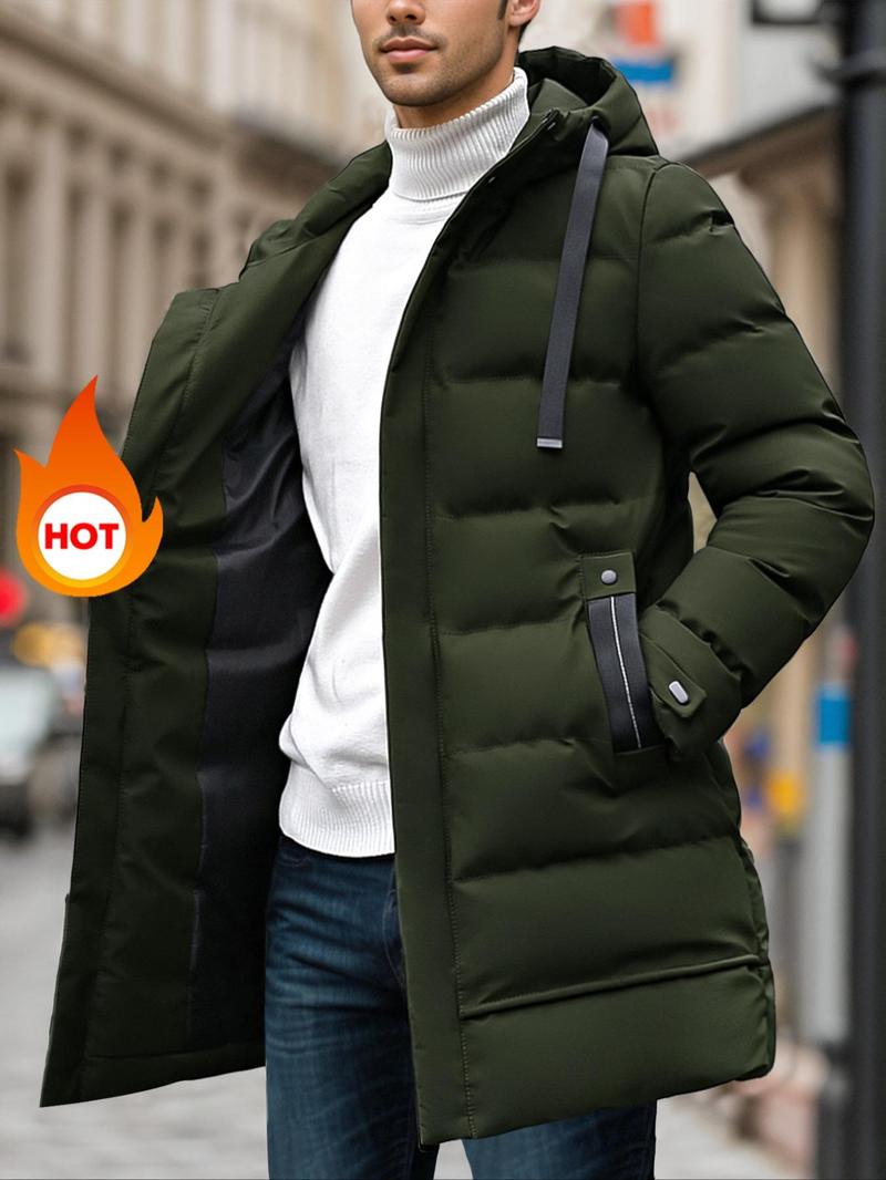 Product Introduction of Men's Solid Zip Up Thermal Lined Hooded Winter Coat, Regular Fit Casual Long Sleeve Drawstring Pocket Outerwear for Fall & Winter, Men's Clothes for Daily Wear 15