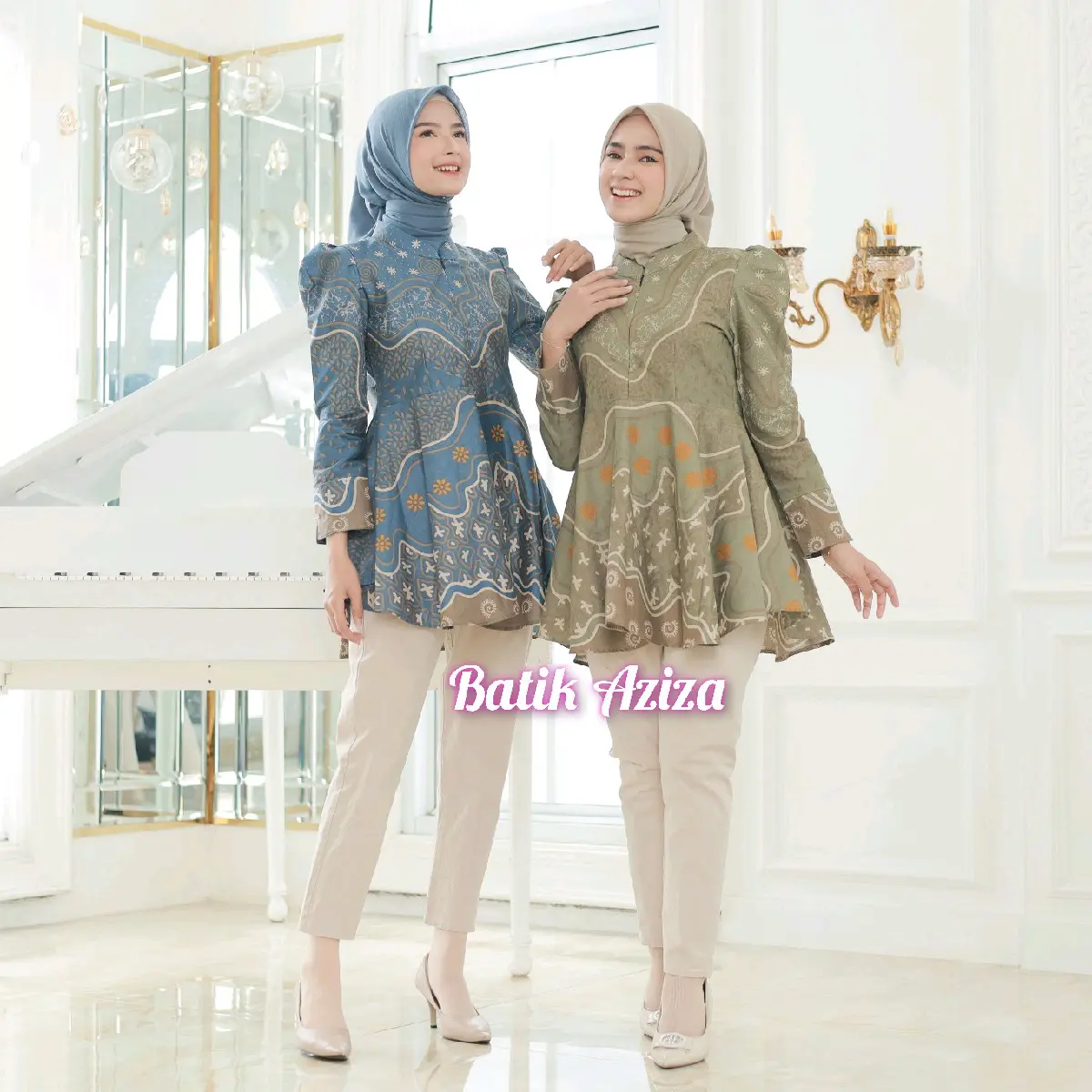 Baju Batik Wanita Muslim lengan Panjang  resleting depan Motif Mutiara by Batik Aziza