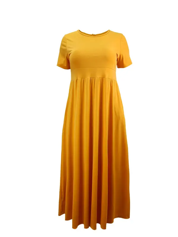 Women's Plain Pocket Zipper A Line Dress, Casual Plus Size Short Sleeve Long Dress for Summer, Women's Clothing for Daily Wear 6