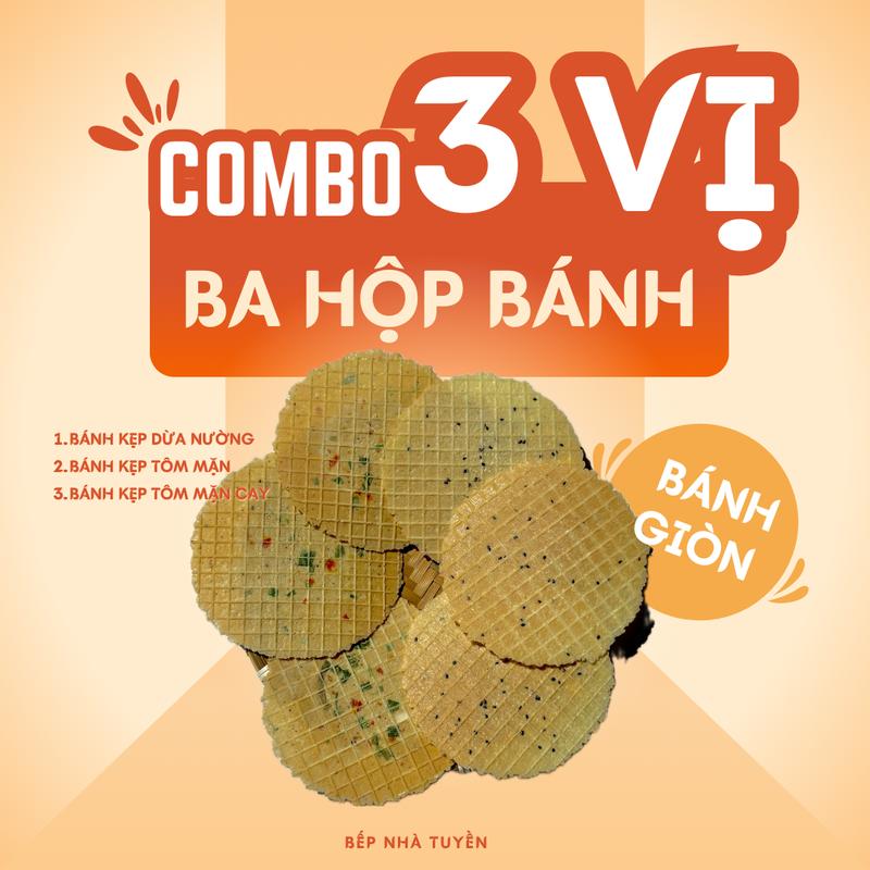Combo Bánh kẹp 3 vị: 1 dừa nướng, 1 tôm mặn, 1 tôm cay Ăn Vặt Snack Food