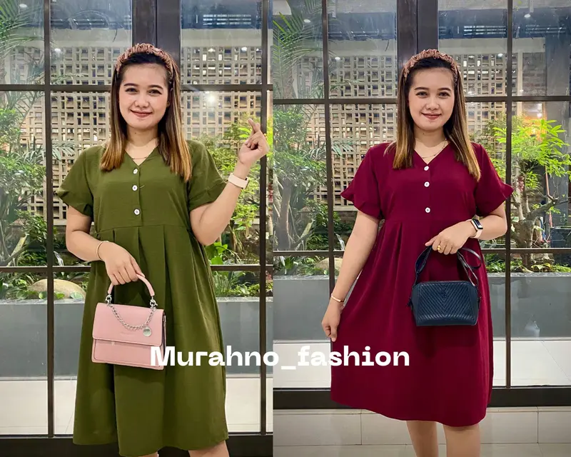 Paket Usaha 3 pcs Hana Inara Dress Midi Dress Ruffle Crinkle Bisa Pilih Warna Fashion Wanita 2