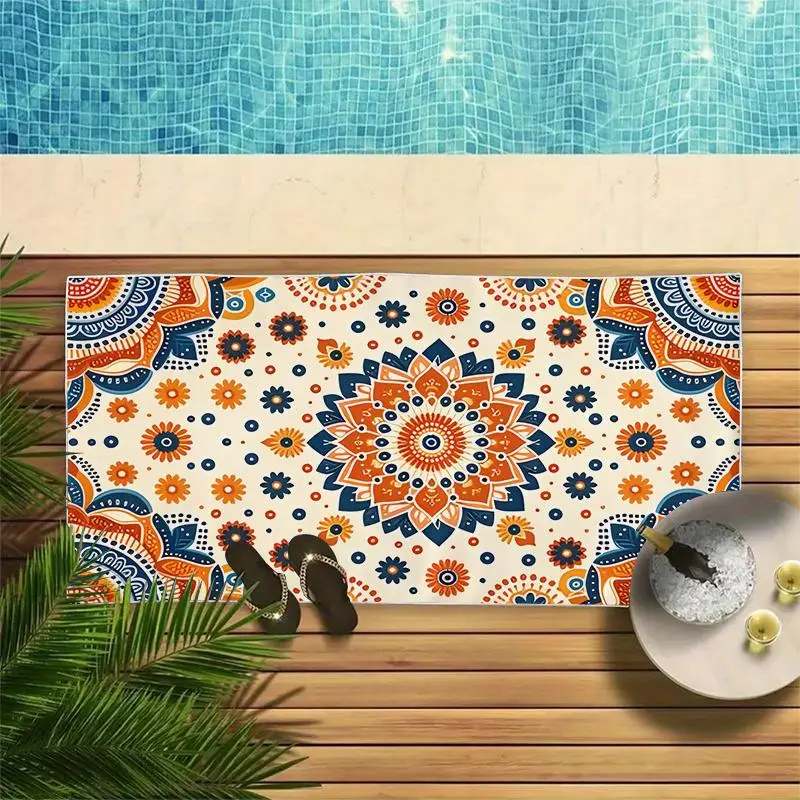 Boho Style Floral Pattern Beach Towel, 1 Count Portable Water Absorbent Towel, Quick Drying Towel for Pool, Spa, Beach, Vacation, Flower 4