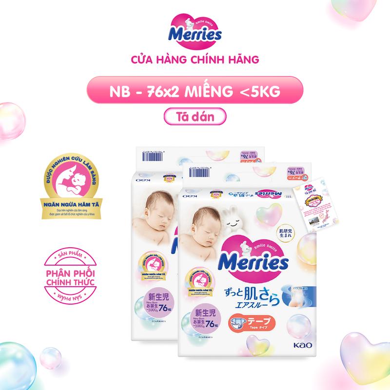 [LIVE KOL] Combo 2 Tã/bỉm dán Merries Đủ Size NB76/S70/M56/L48/XL40