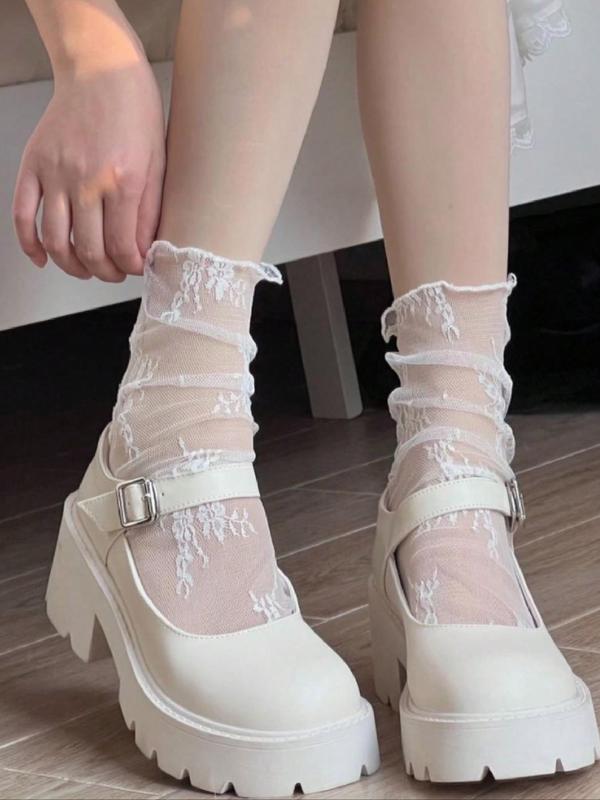 Women's 2 Pairs Sheer Floral Jacquard Knitted Mesh Crew Socks, Casual Summer Romantic Comfy Breathable Socks for Daily Outdoor Wear, Women Socks for Summer 4