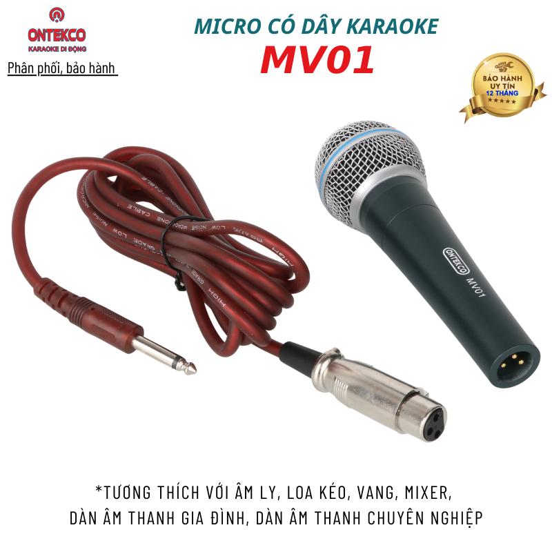 Micro có dây Mv01 ontekco dài 3m tay mic kim loại dây mic cao cấp hút âm tốt chống hú dễ sử dụng dùng cho dùng cho âm ly loa kẹo kéo loa karaoke dàn âm thanh sound card... mic bau