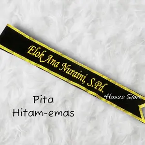 Selempang wisuda bordir bludru list pita, free custom nama
