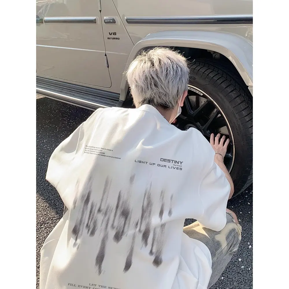 Mode Korea Cetakan Jatuhnya Meteorit kaos pria wanita T-shirt baju oversize t shirt distro Combed Cowok