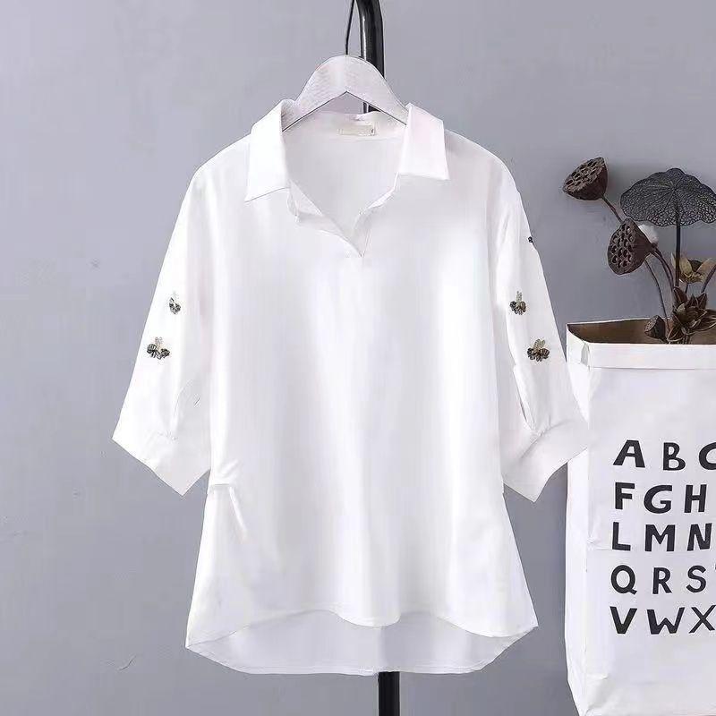 Áo Sơ Mi Voan ngắn Tay Áo, Phong Cách Phương Tây Của Phụ Nữ, Cổ Chữ V, Hàng Mới Về Mùa Hè 2024, Giấu Bụng, Dáng Rộng Vừa Vặn, Thêu, Áo Thời Trang 5