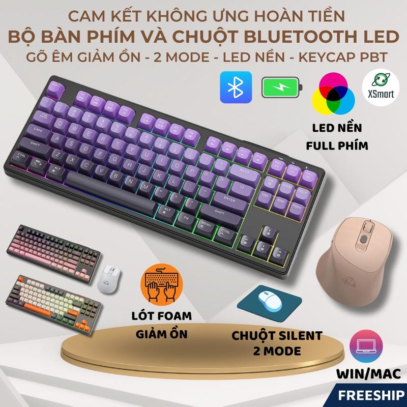 Bộ Bàn Phím Và Chuột Không Dây Bluetooth M87 Giả Cơ Full Led Lót Foam Giảm Ồn Pin Sạc Layout Win/Mac