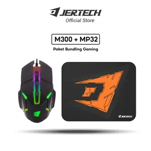 JERTECH Paket Bundle Mouse Gaming M300 Plus Mousepad MP32 Rocket Lampu LED RGB 4 Button Computer