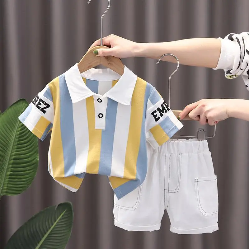 ชุดเด็กคอโปโล เสื้อ+กางเกง ชุดเซทเด็กใส่เที่ยว  เสื้อผ้าเด็กผู้ชาย 1-4ปี DXT25