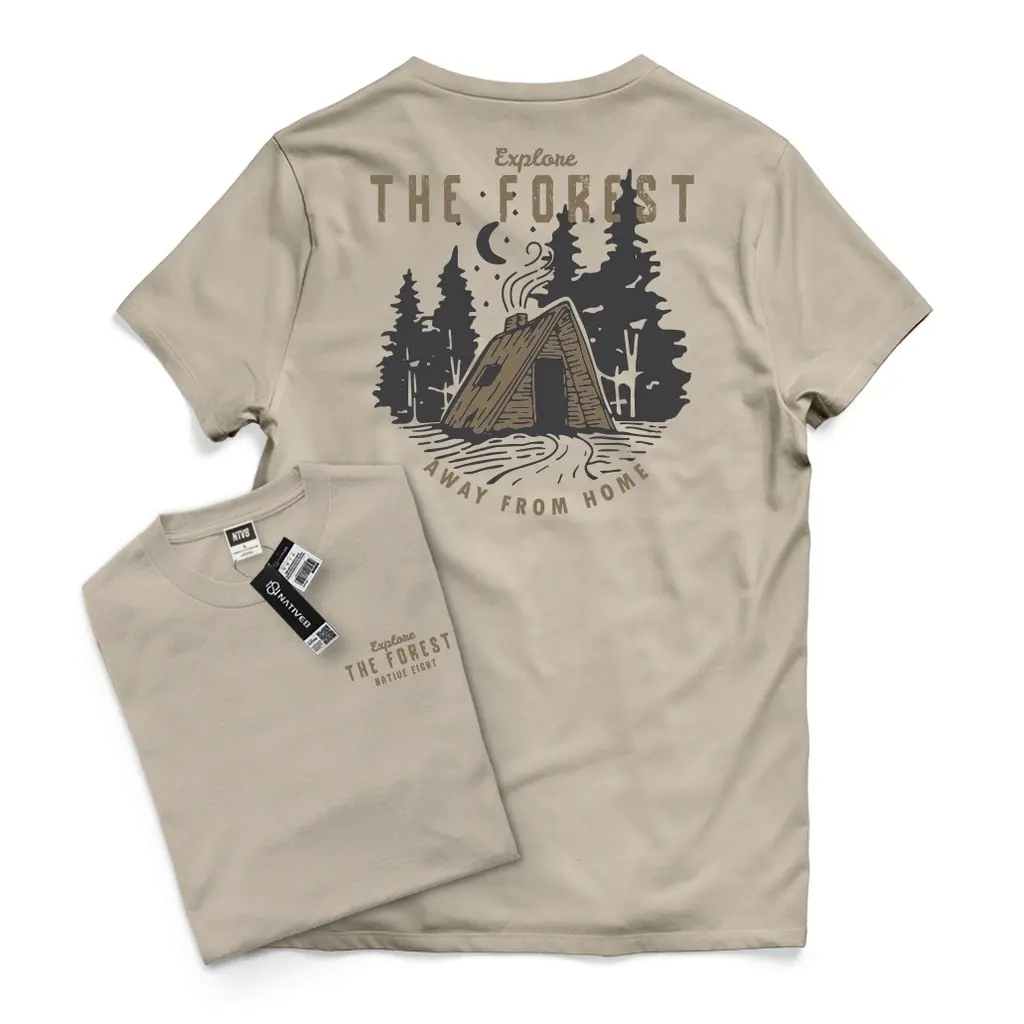 Tshirt Distro Pria Wanita THE FOREST Cream - Kain Katun Combed Baju Kaos