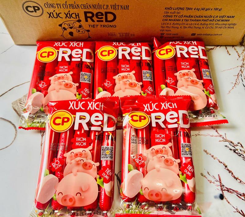  Combo 5 Gói Xúc Xích Heo CP Tiệt Trùng_cây nhỏ  mỗi gói 100g  - Chất lượng cao từ thịt heo và gà 