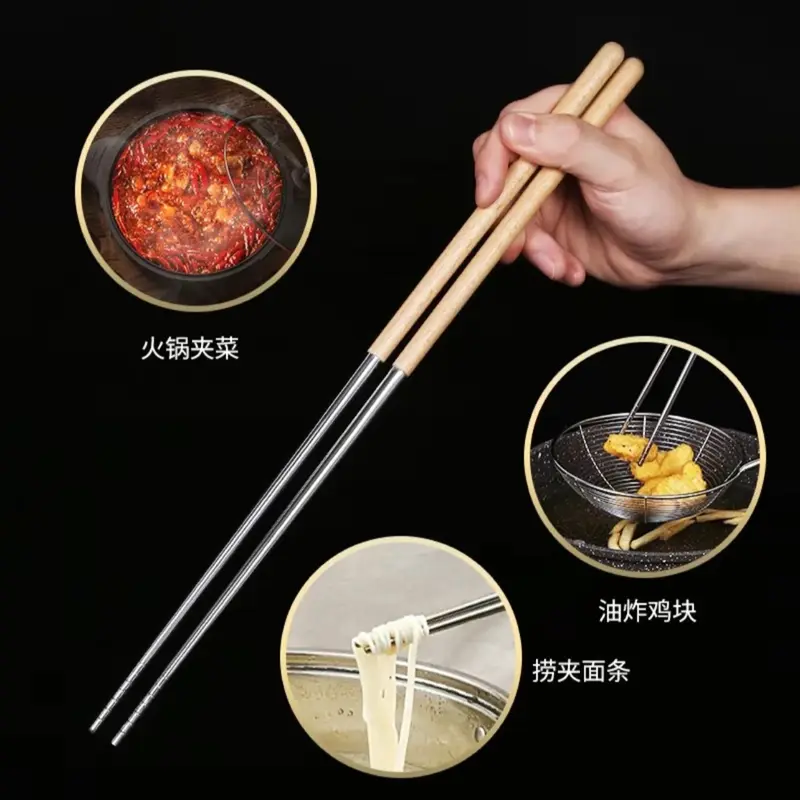 Set 2 đôi đũa chuyên xào nấu dài 40cm tay cầm gỗ cách nhiệt đầu đũa inox 304 an toàn tuyệt đối khi gặp nhiệt độ cao 3