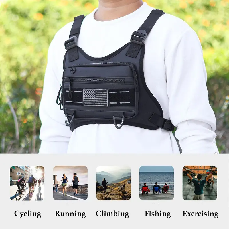 Water Resistant Sports Chest Bag, Breathable Chest Bag with Reflective Velcro & Hook, Multi-use Outdoor Vest Bag for Running Cycling Mountaineering 6