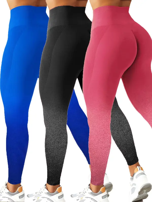 Women's Ombre Print High Waist Sports Leggings, Breathable Comfortable Seamless Skinny Pants, High Stretch Yoga Leggings, Ladies Sportswear for Indoor Outdoor Wear 0