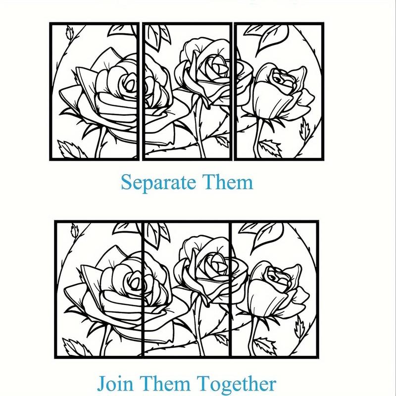 Rose Pattern Metal Wall Art, 3 Counts/set Stereoscopic Metal Rose Wall Decor, Wall Art Decoration for Home Bedroom Living Room Office, Valentine's Day Gift Idea 2
