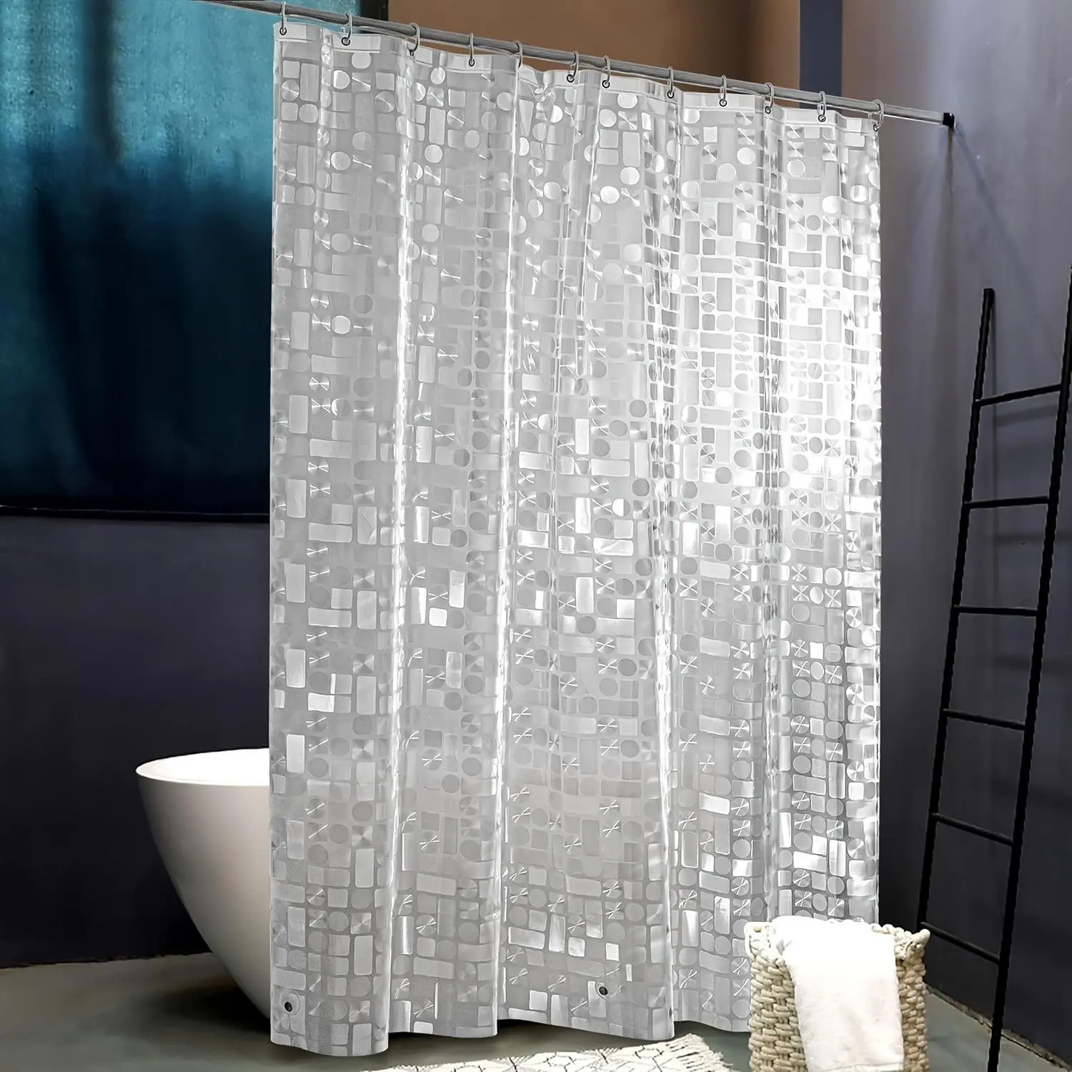 Waterproof Shower Curtain Liner, 1 Count 3D Pattern Shower Curtain with 12 Hooks, Bathroom Supplies for Shower Stall Bathtubs Home Hotel Salon