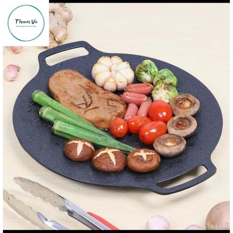 Chảo Đá Nướng Không Dầu Hàn Quốc Size 38cm, Chảo Nướng Đa Năng Chống Dính Chống Gỉ Cao Cấp noi  hap khay bạc vuông