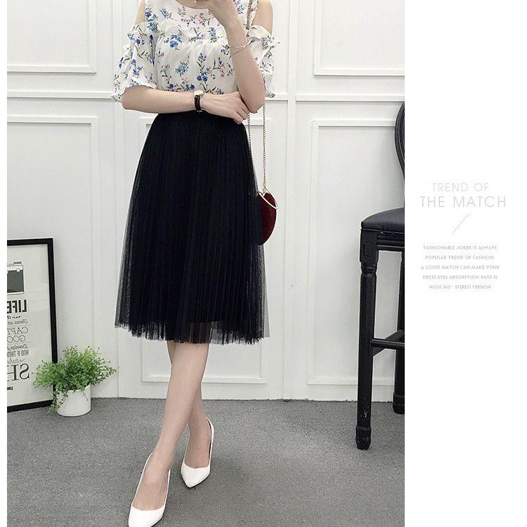 Women's Summer New Mesh Skirt Pleated A- line Skirt High Waist All-Matching Skirt Tulle Skirt 7