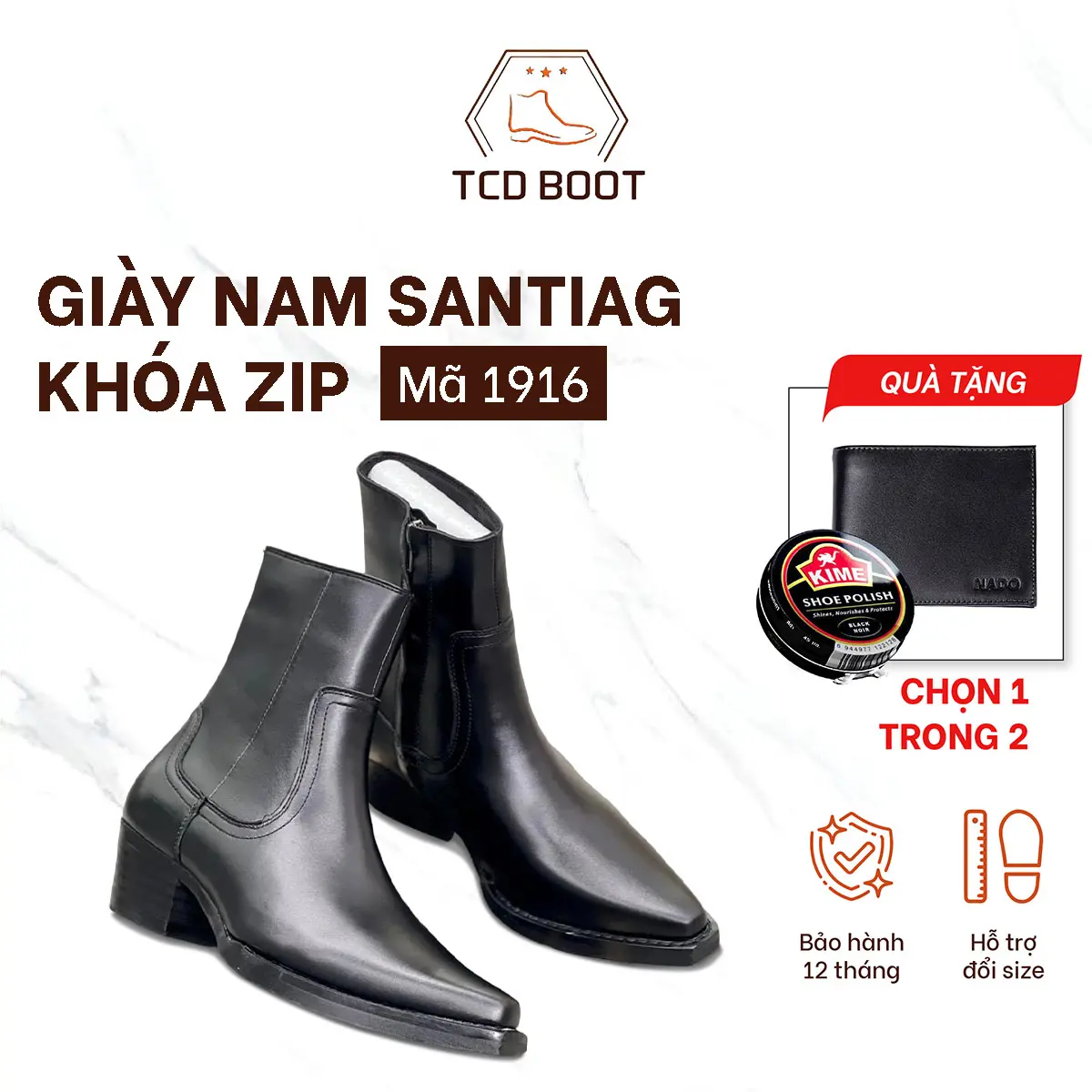 Giày Nam Santiago Khóa Zip Da Sít Chống Nhăn Đế Kép, Giày Da Nam Kiểu Dáng Công Sở Mã 1916 - Xưởng Giày Chelsea Boot