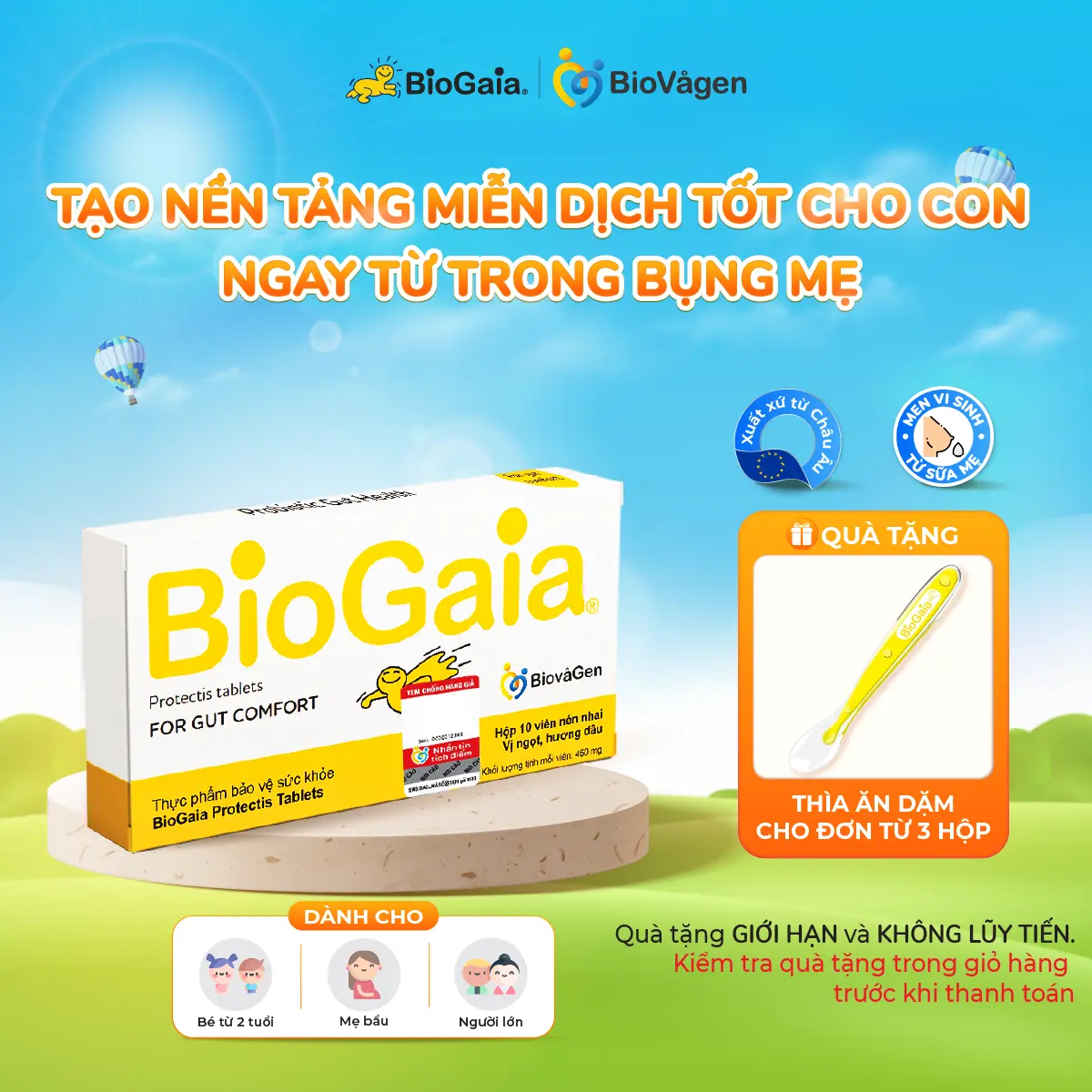 Men vi sinh BioGaia ProTectis dạng viên hỗ trợ hệ tiêu hóa xuất xứ Thụy Điển hộp 10 viên
