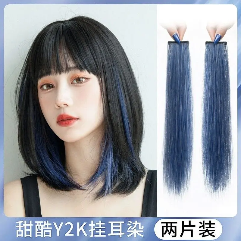 Tóc Nối Dạng Kẹp, Tóc Ngắn, Highlight Sợi Tóc, Một Mảnh, Đầy Màu Sắc, Dải Tóc, Màu Xanh Dương Đã Khử Hoá Chất, Tự Nhiên, Tóc Nối Vô Hình