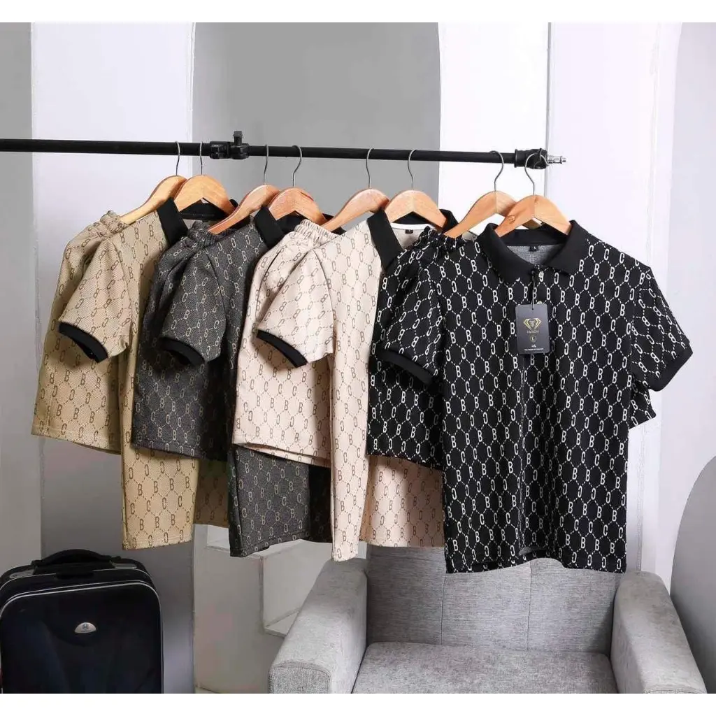 Bộ thể thao nam dệt chữ nổi BC thấm hút mồ hôi co dãn tốt Sport Chạy Bộ Tập Thể Dục Cotton Thun