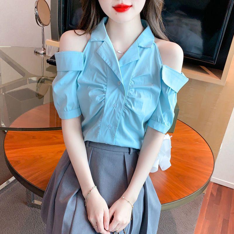 Áo Sơ Mi ngắn Tay Trễ Vai Phong Cách Pháp, Sang Trọng Độc Đáo Dành Cho Nữ, Cổ Điển Cao Cấp, Thiết Kế Thanh Lịch, Dễ Phối Đồ Áo Ngắn, Thích Hợp Cho Mùa Hè 2