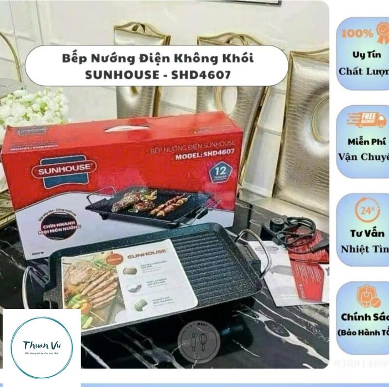 Bếp nướng điện Sunhouse SHD4607 công suất 1600W hàng chính hãng bảo hành 12 tháng Nướng Thịt Không Khói Không Khói Nướng Thịt Bếp Điện máy trộn nồi lẩu 3 ngăn cỡ lớn ấm  siêu tốc mini n ồ năng