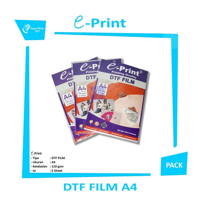 Jual EPRINT Kertas Print DTF Sablon Digital Tranfers A4 5 Lembar Jual EPRINT Kertas Print DTF Sablon Digital Tranfers A4 5 Lembar