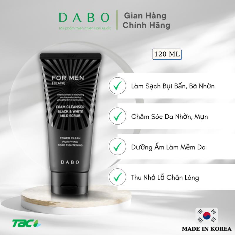 Sữa rửa mặt dành cho nam Sạch da, loại bỏ dầu nhờn, dưỡng trắng tinh chất than hoạt tính DABO Black Force For Men 120ml Hàn quóc  - MỸ PHẨM CHÍNH HÃNG
