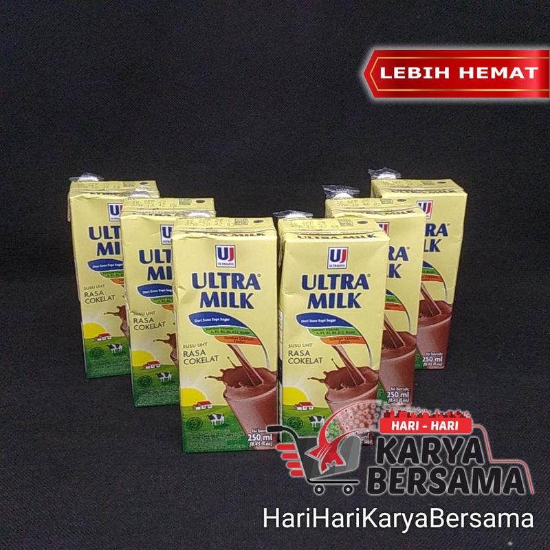 MINUMAN SUSU CAIR ULTRA MILK COKLAT UHT PACK ISI 6'S X 250ML 0