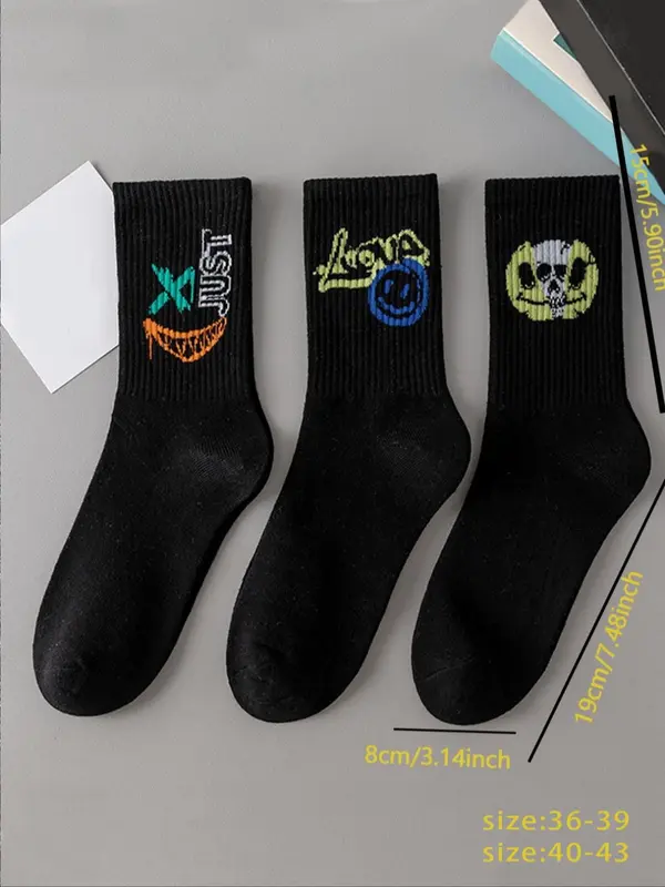 Unisex's 5 Pairs Random Print Crew Socks, National Day Offers, Casual Moisture Wicking Socks, Soft Comfy Breathable Socks for All Seasons Daily Wear, Socks for Women 7
