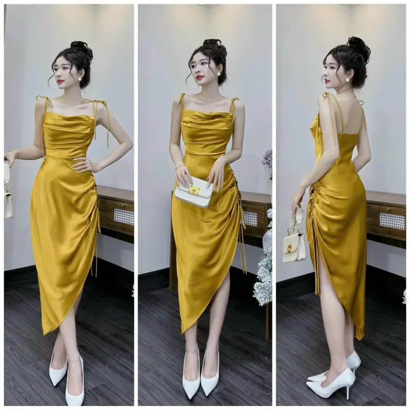 Đầm kiểu xẻ rút dây 2s Nữ mẫu mới hottren đỉnh chóp sang chảnh 3
